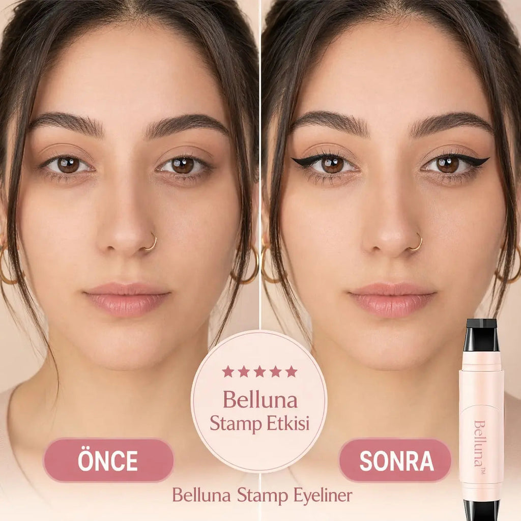 Belluna Eyeliner Stamp – Model üzerinde kanat göz kalemi görünümü